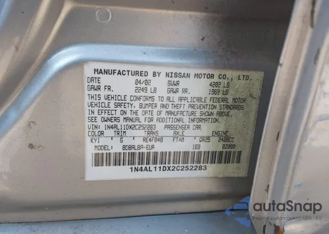 2002 Nissan Altima 2.5 S z USA, uszkodzony, nr VIN 1N4AL11DX2C252283